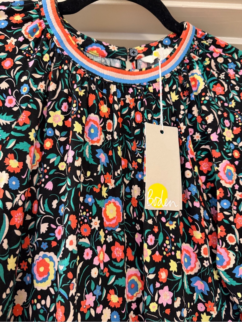 New Boden US 8R Black Colorful Floral Long Sleeve Midi Dress - Picture 2 of 6